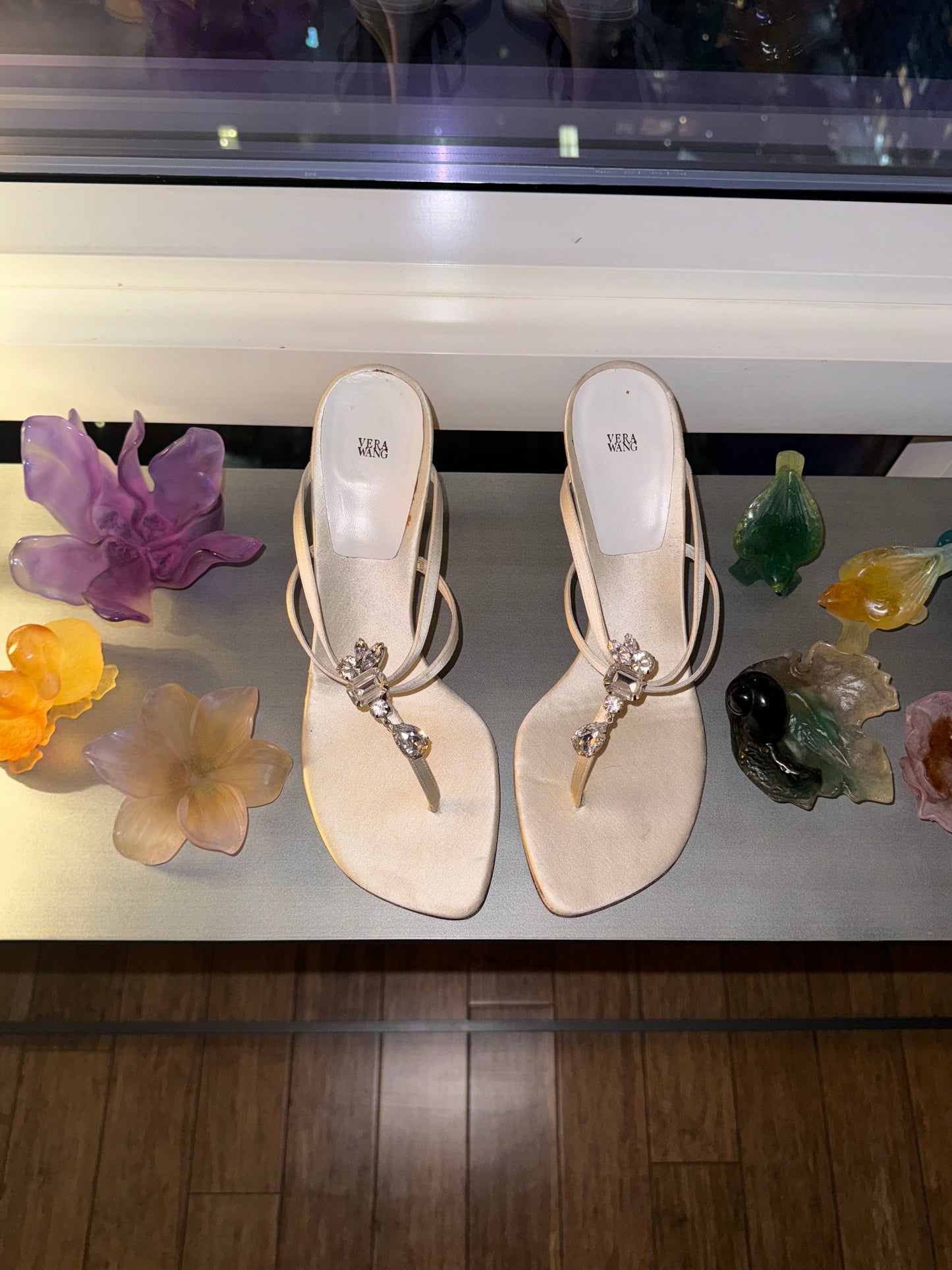 Vintage Vera Wang Silk Crystal Sandal Heels 39