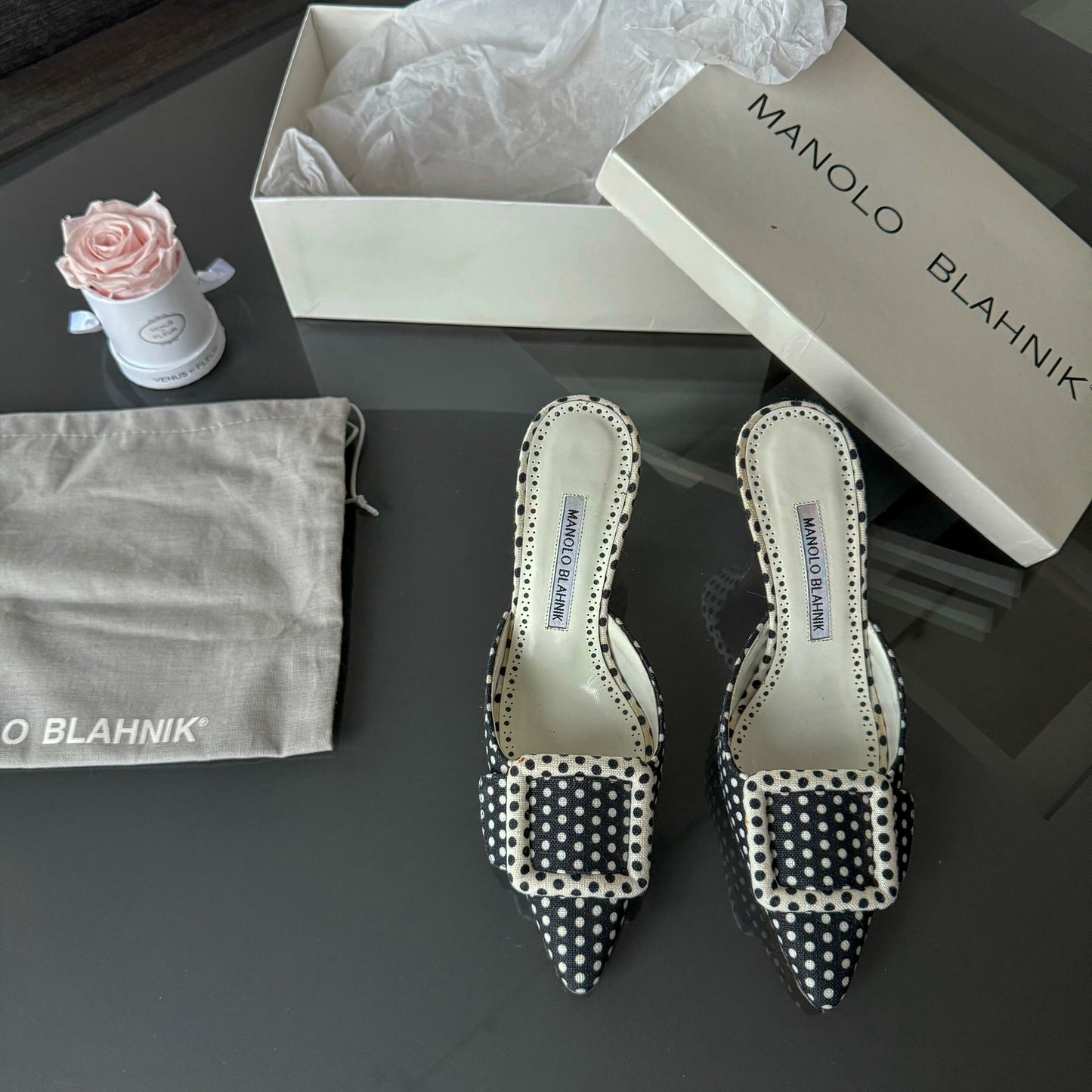 Manolo Blahnik Polka Dot Mules 36