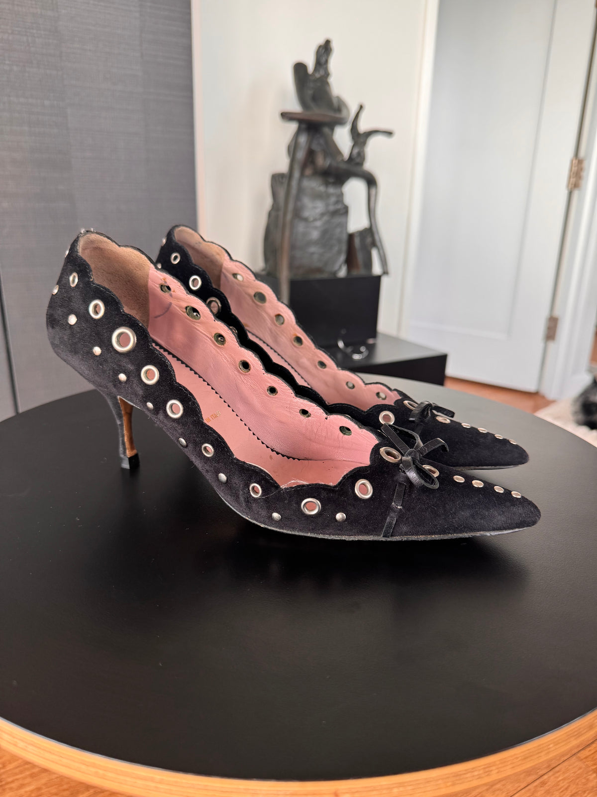 Prada SS2002 Suede Grommet Pumps ~38