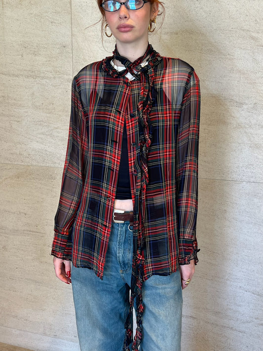 Vintage Moschino Cheap & Chic Sheer Tartan Blouse