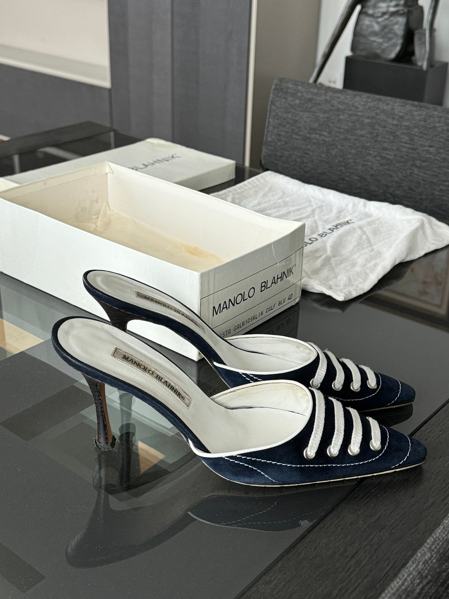 Manolo Blahnik Navy Sneaker Mules 40