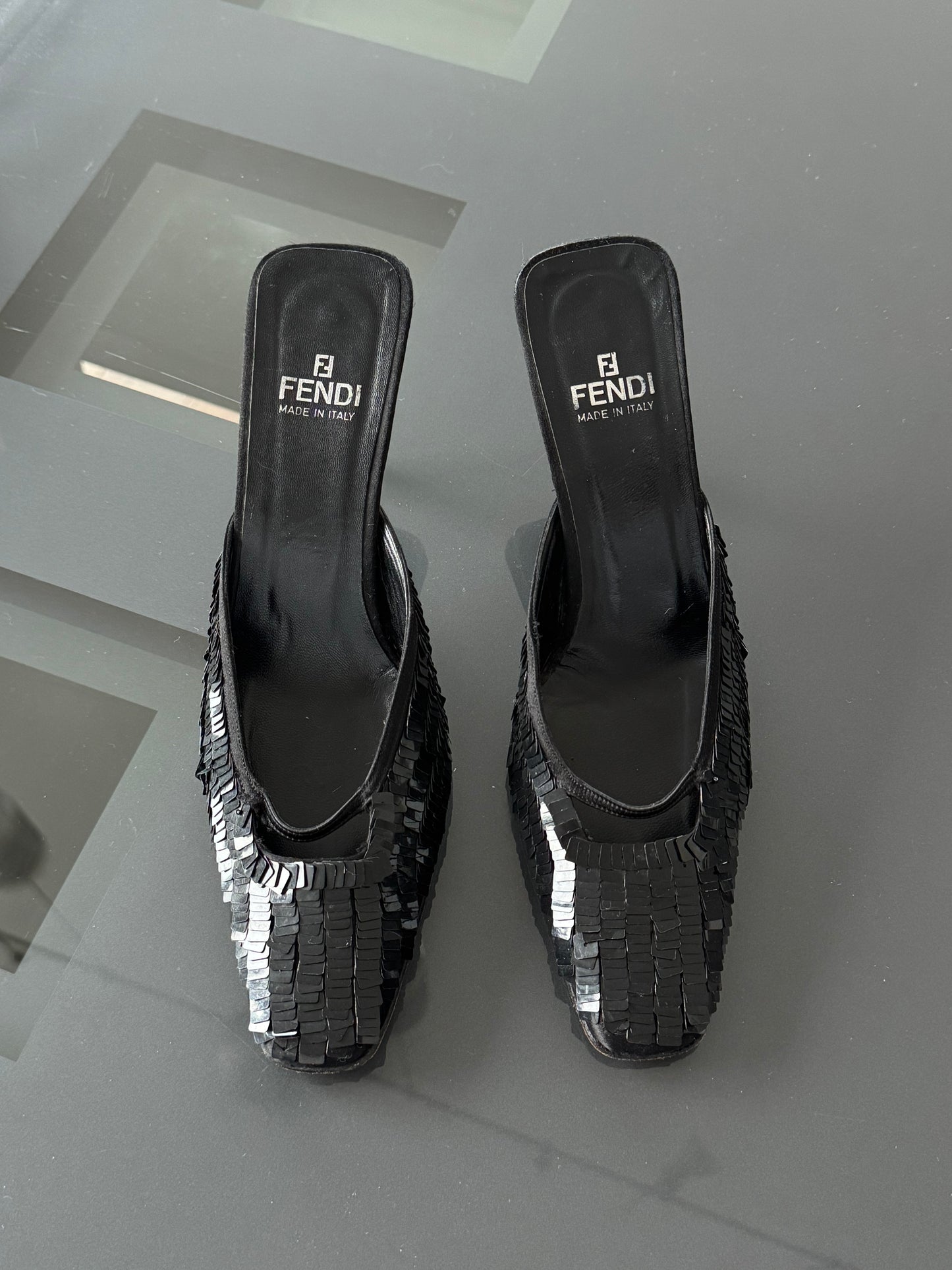 Vintage Fendi Sequin Mule Heels 37