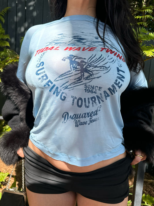 Dsquared2 “Tidal Wave Twins” Mesh Long Sleeve Top