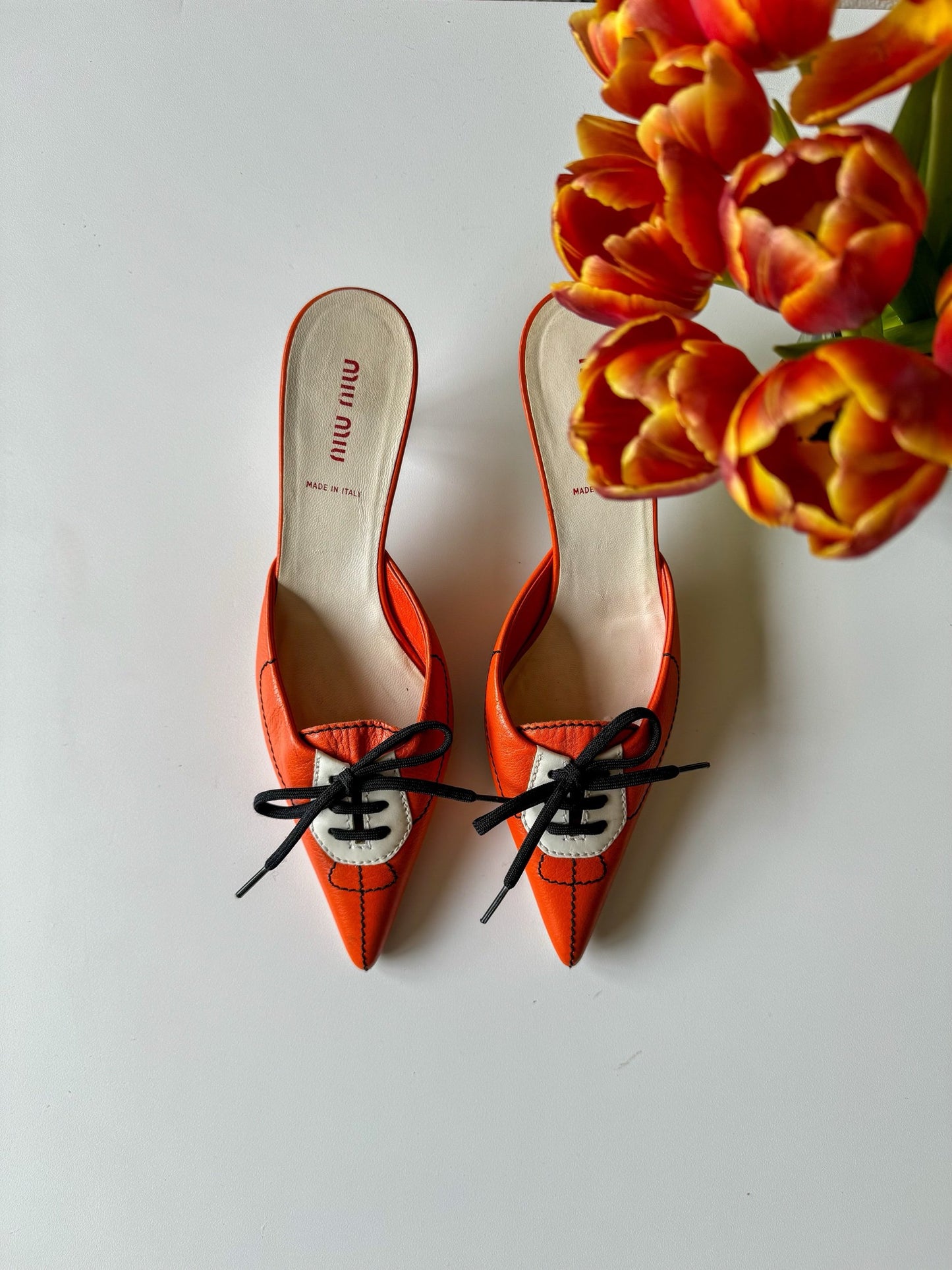 Miu Miu Vintage Orange Lace-Up Mules 38.5 (runs small)