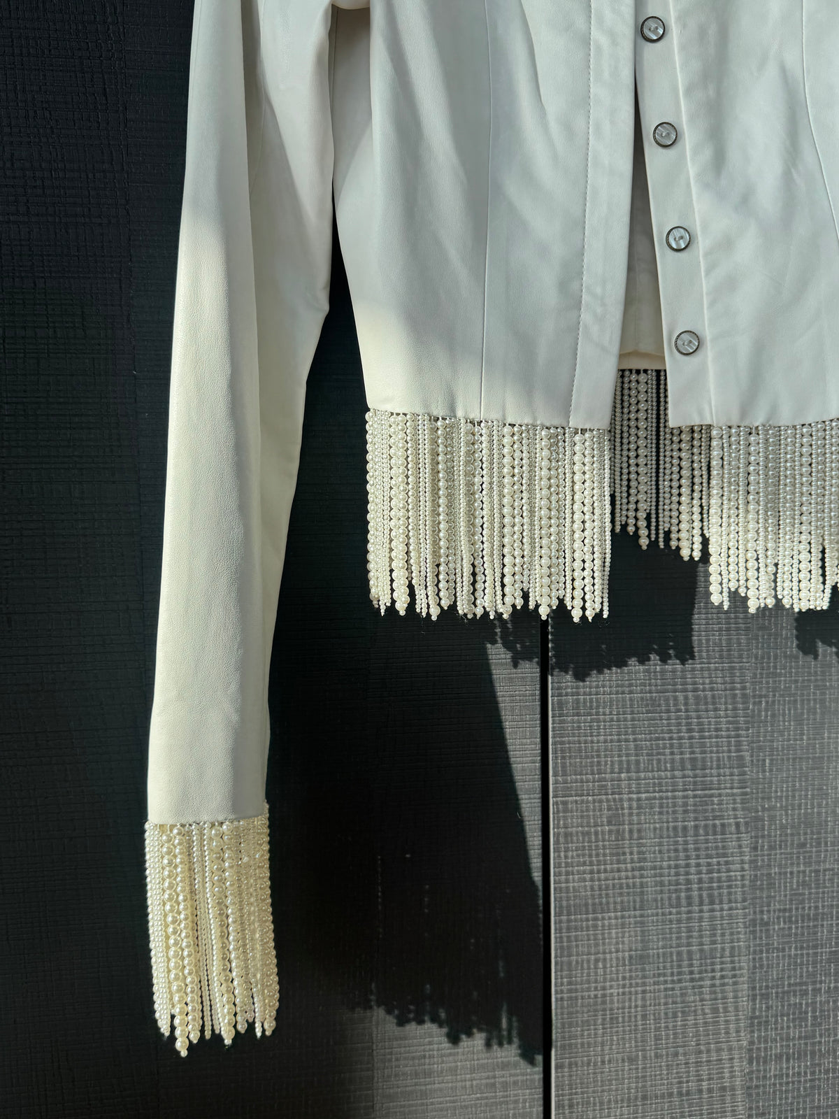 Vintage Pearl Fringe Leather Jacket