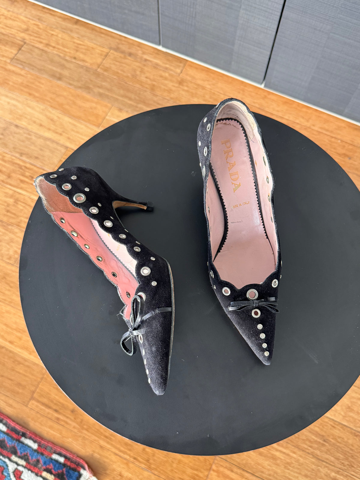Prada SS2002 Suede Grommet Pumps ~38