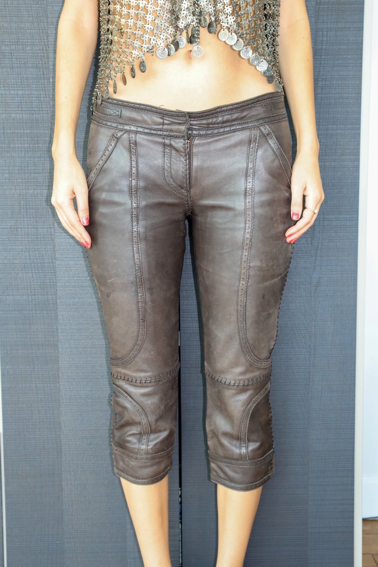 Vintage Moschino Jeans Brown Leather Capris