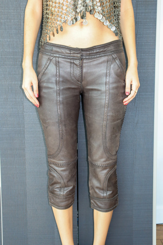 Vintage Moschino Jeans Brown Leather Capris