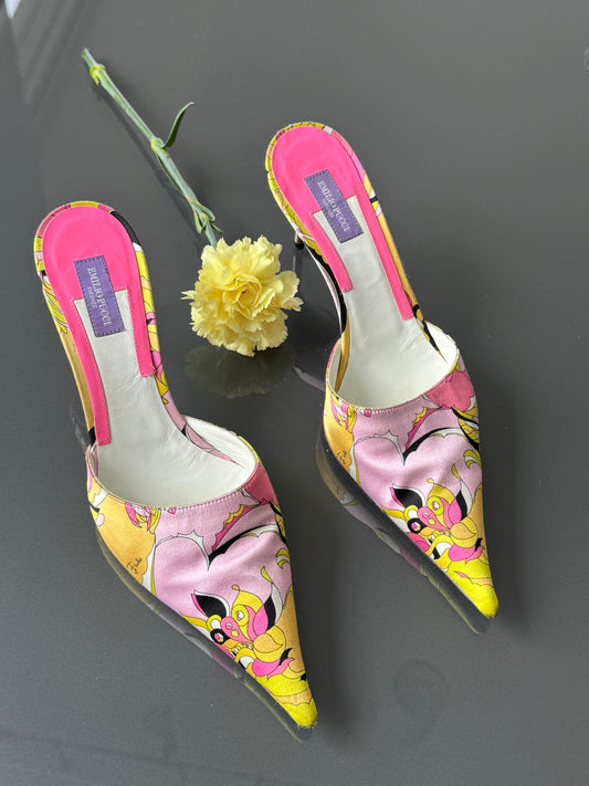 Vintage Emilio Pucci Silk Mules 38