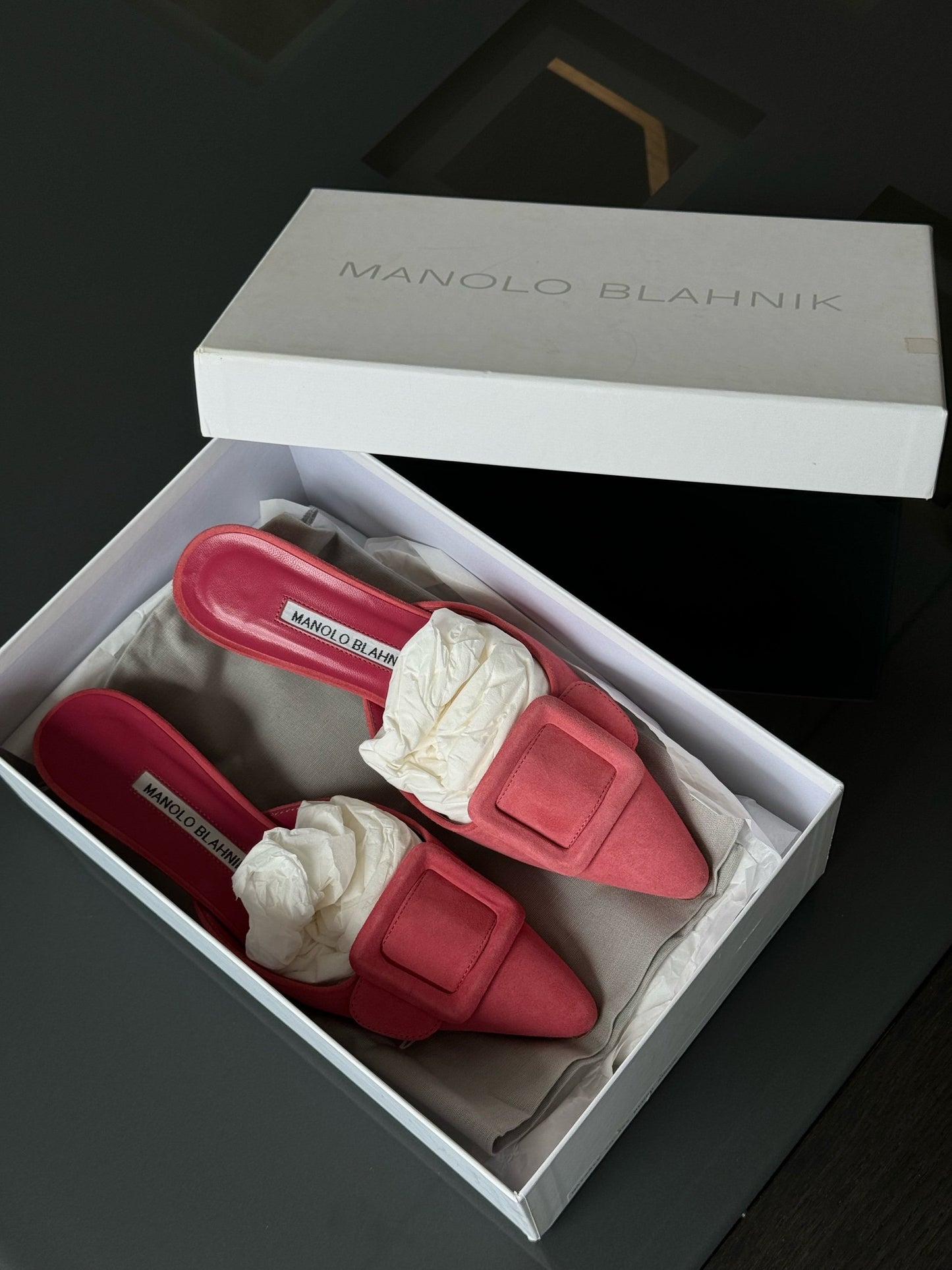 Manolo Blahnik pink suede Maysale mules 36