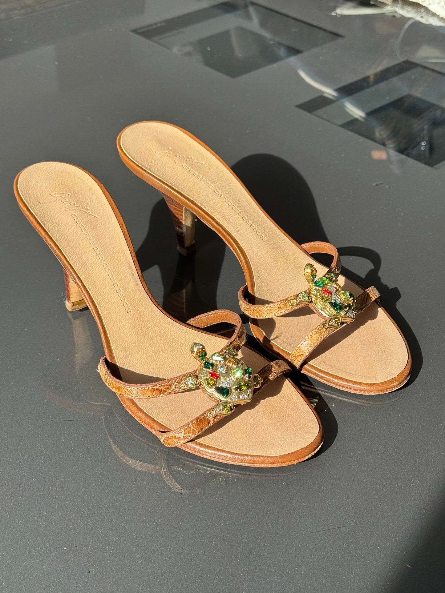 Giuseppe Zanotti Swarovski Turtle Kitten Heels 36.5