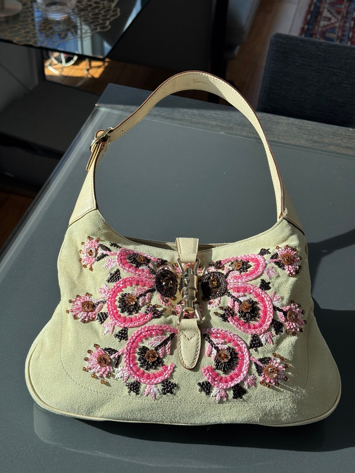 Gucci Vintage Beaded Suede Jackie Bag