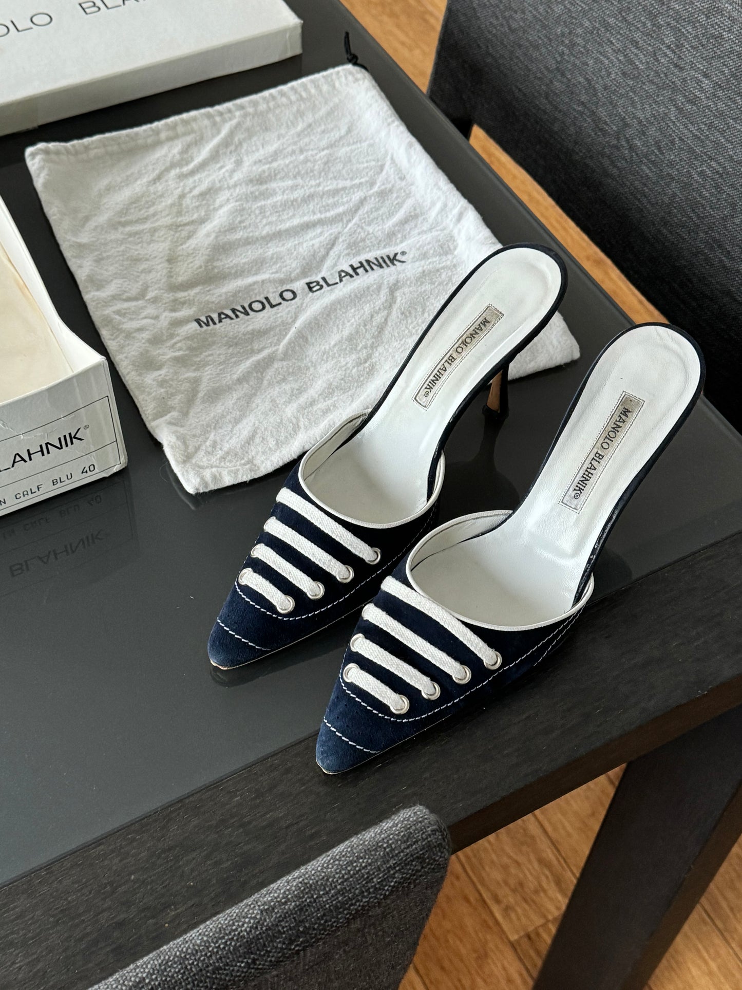 Manolo Blahnik Navy Sneaker Mules 40