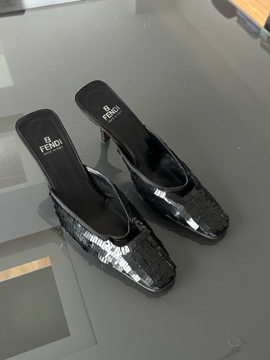 Vintage Fendi Sequin Mule Heels 37