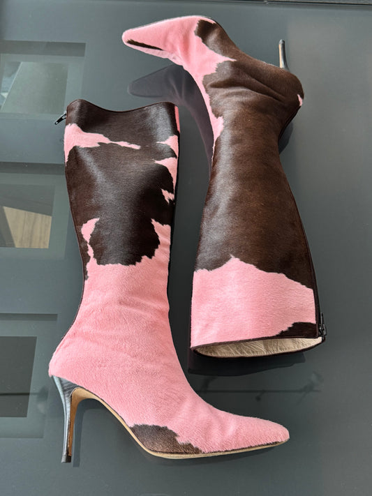 Manolo Blahnik Pink Cowhide Boots 40 (runs like 38.5)