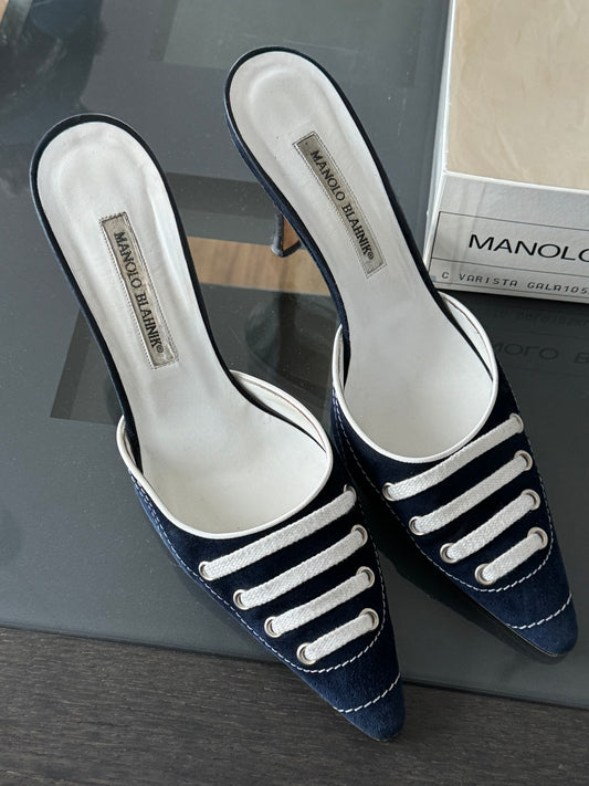 Manolo Blahnik Navy Sneaker Mules 40