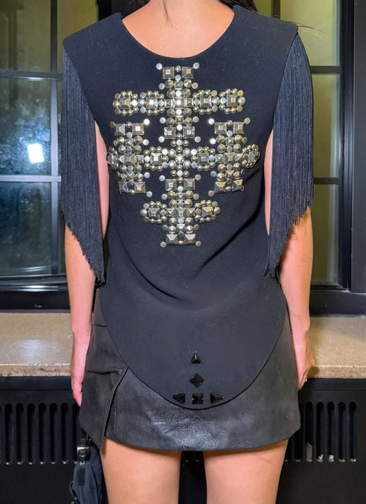 Saint Laurent by Hedi Slimane 2014 Studded Cross Fringe Top