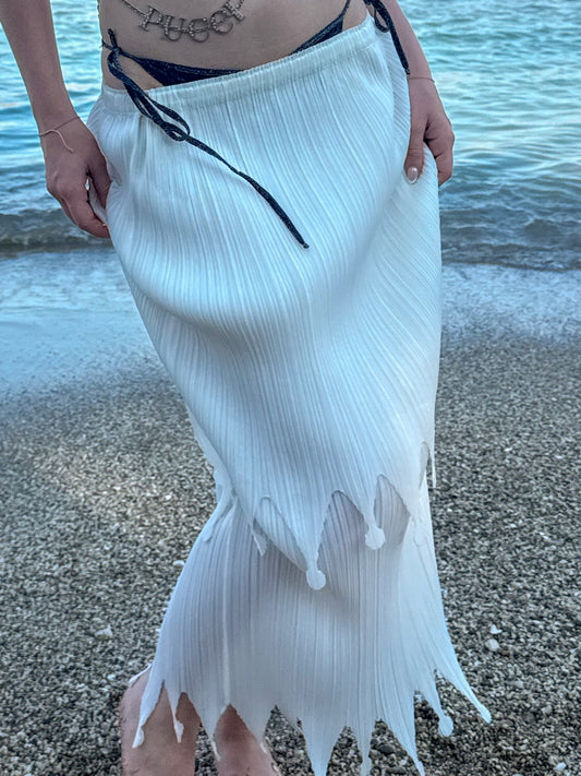 Issey Miyake Pleats Please White Tiered Skirt