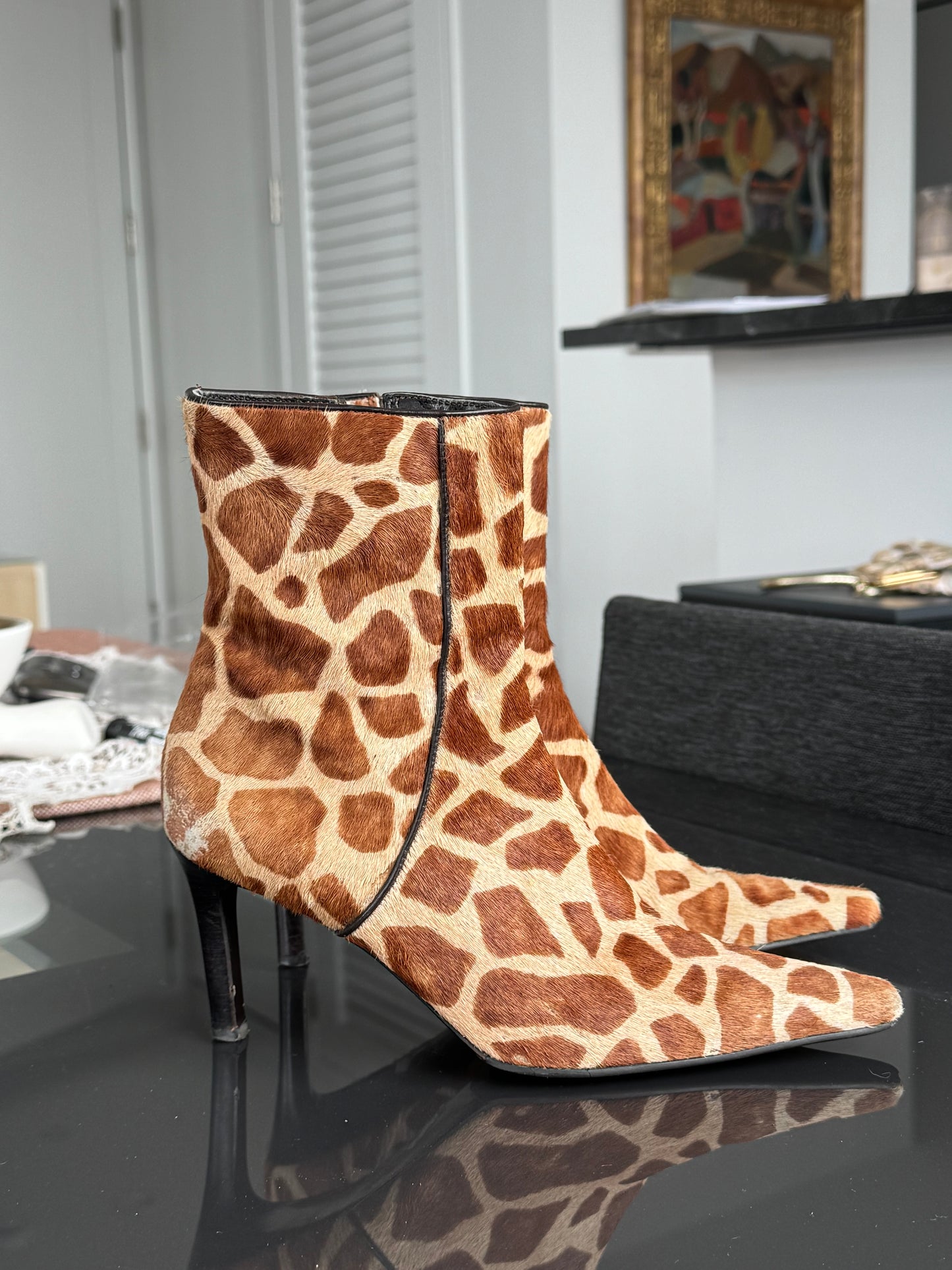Ralph Lauren Giraffe Pony Hair Ankle Boots 36