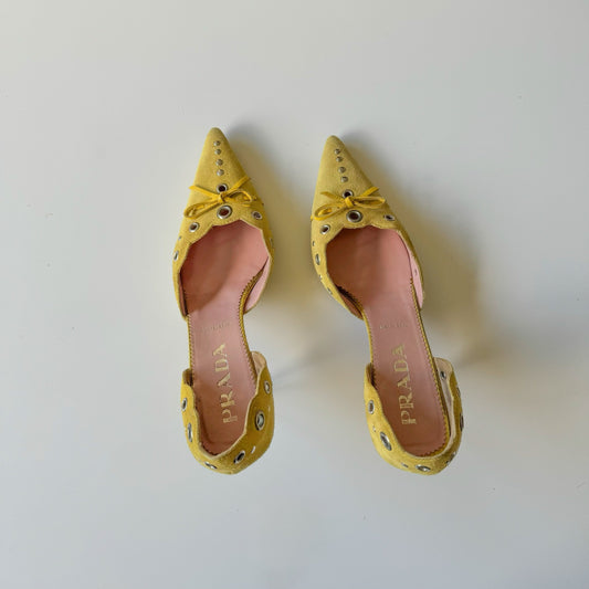 Prada Yellow/Green 90s Grommet heels