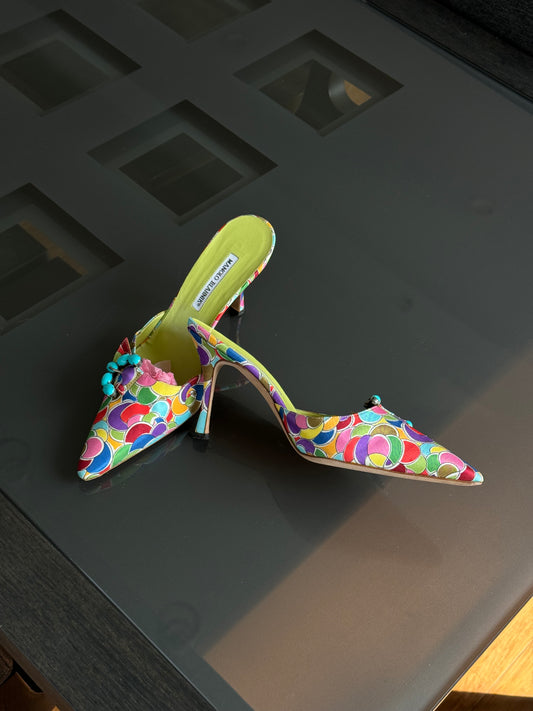 Manolo Blahnik Rainbow Mules 41