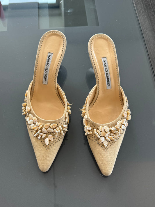 Vintage Manolo Blahnik Embellished Mules 39.5 (runs like true 39)