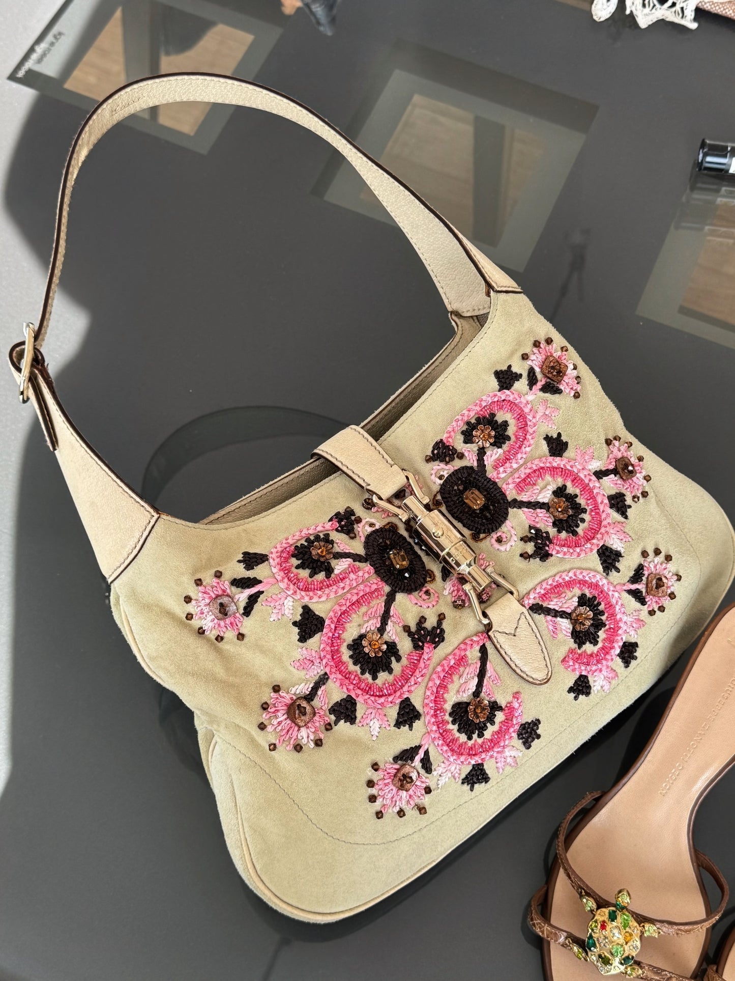 Gucci Vintage Beaded Suede Jackie Bag