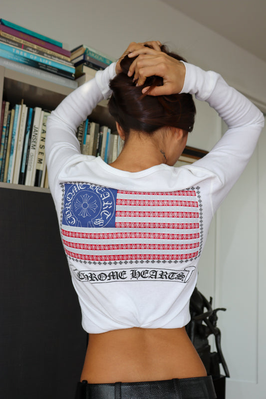 Vintage Chrome Hearts Thermal American Flag Long Sleeve