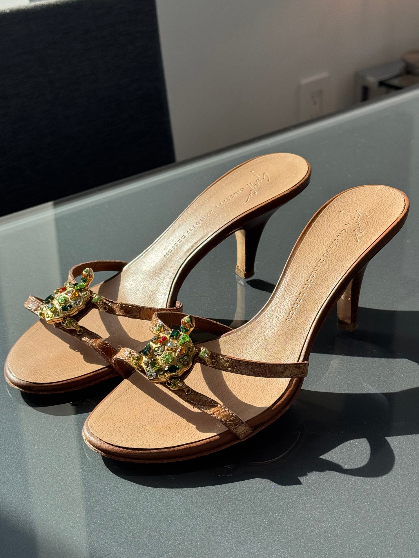 Giuseppe Zanotti Swarovski Turtle Kitten Heels 36.5