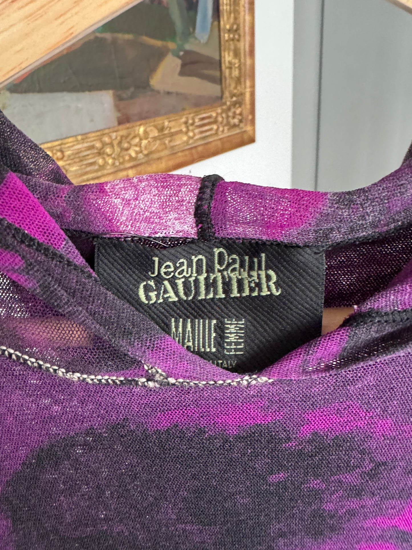 Jean Paul Gaultier c. 1998 Photo-Print Mesh Hooded Maxi Dress