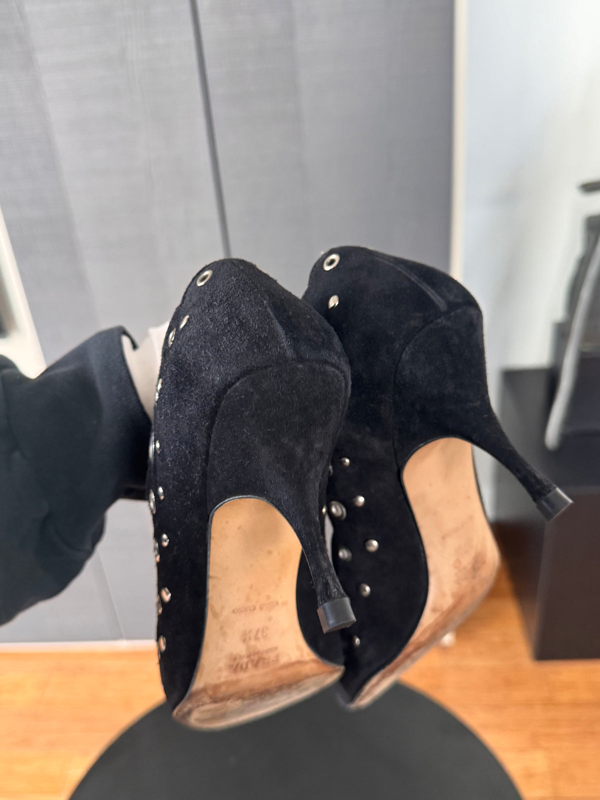 Prada SS2002 Suede Grommet Pumps ~38