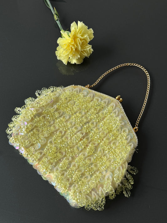 Vintage 1960s Pastel Yellow Beaded Bag