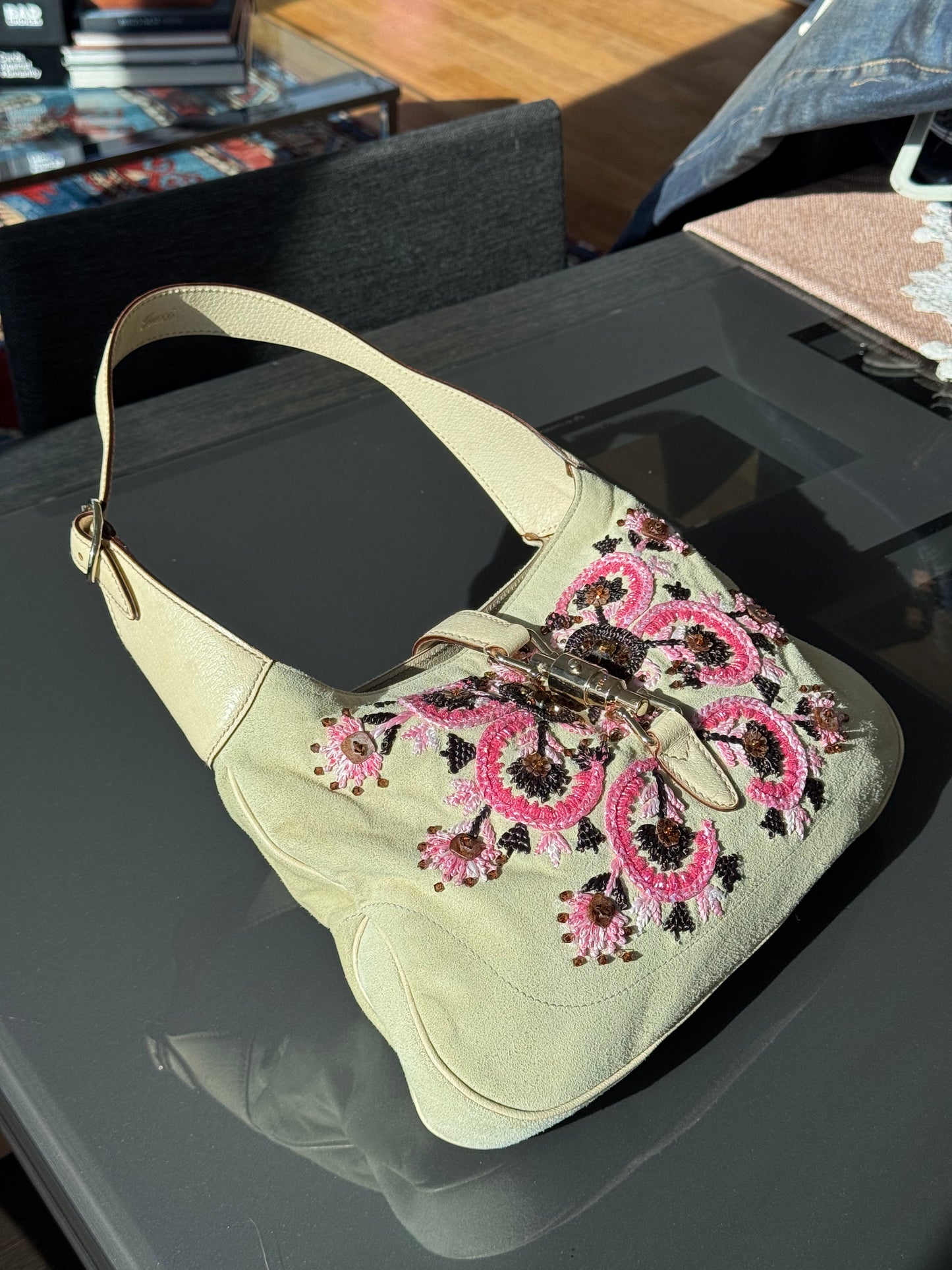 Gucci Vintage Beaded Suede Jackie Bag
