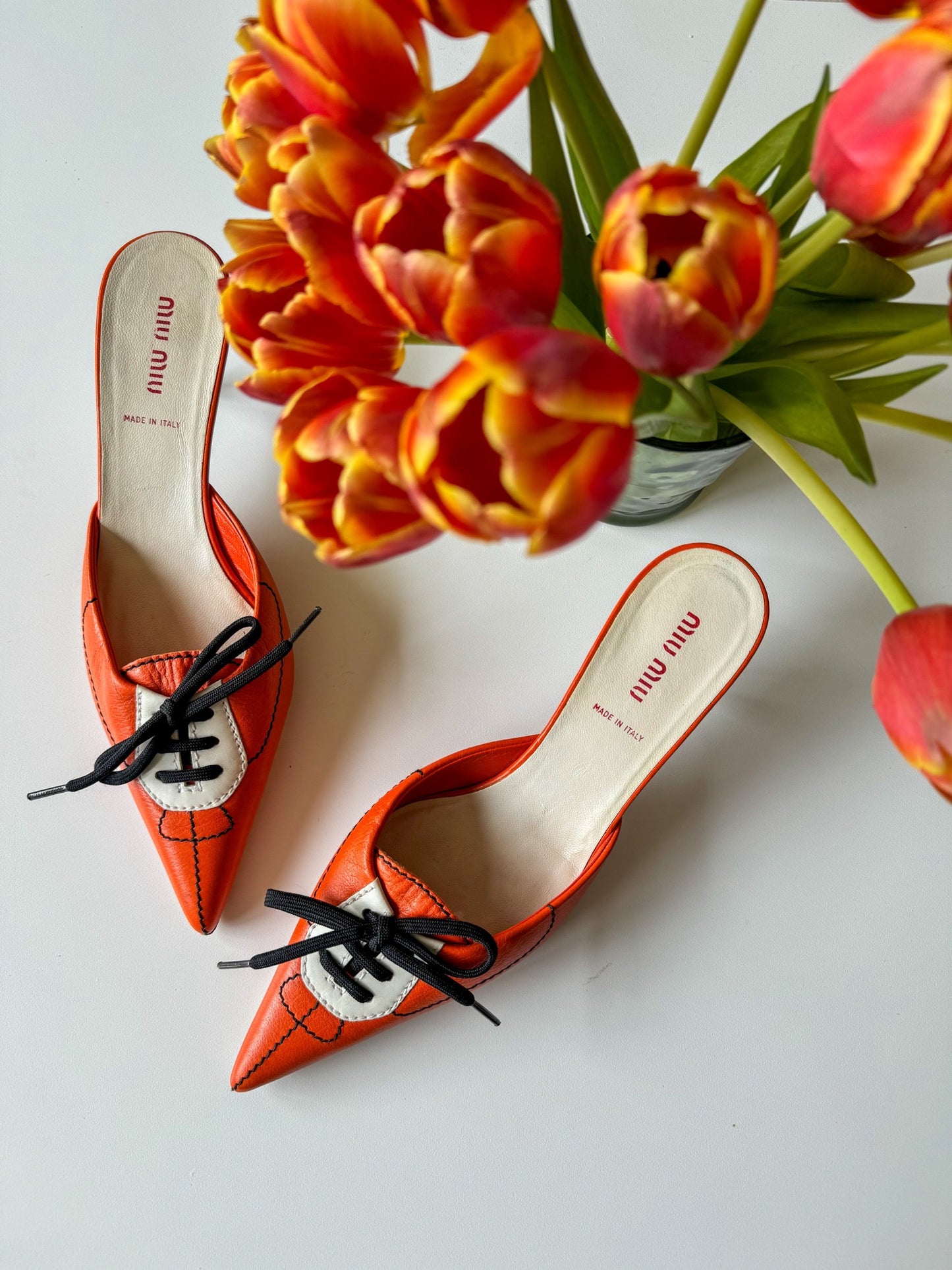 Miu Miu Vintage Orange Lace-Up Mules 38.5 (runs small)