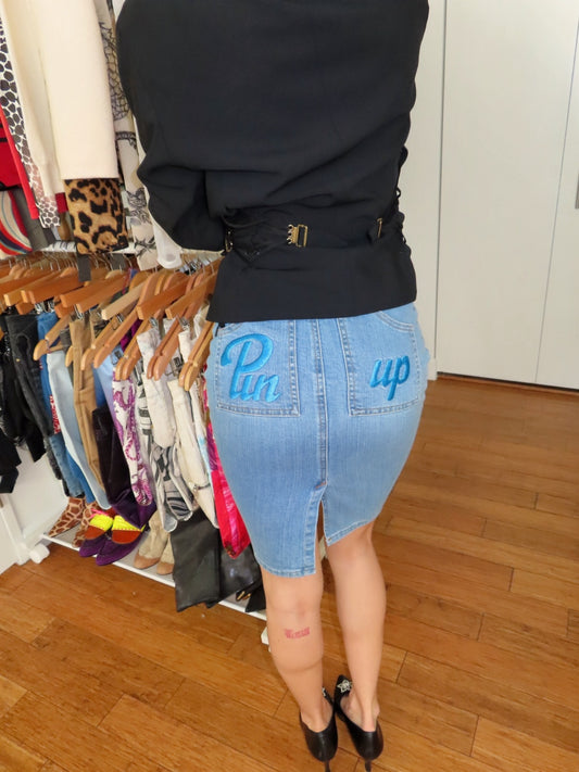 D&G SS2004 “Pin Up” Denim Midi Skirt