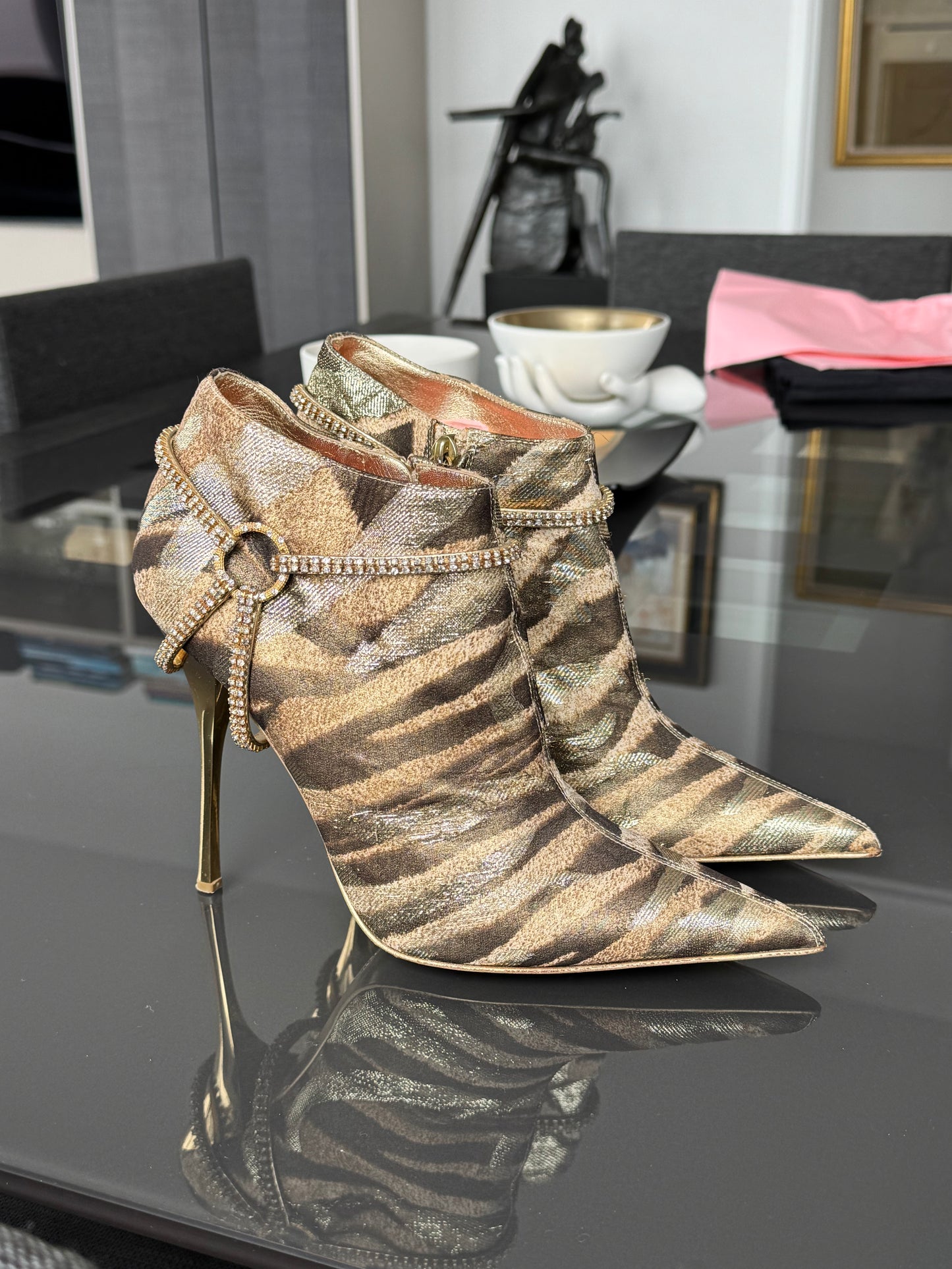 Roberto Cavalli Vintage Zebra Swarovski Booties 39