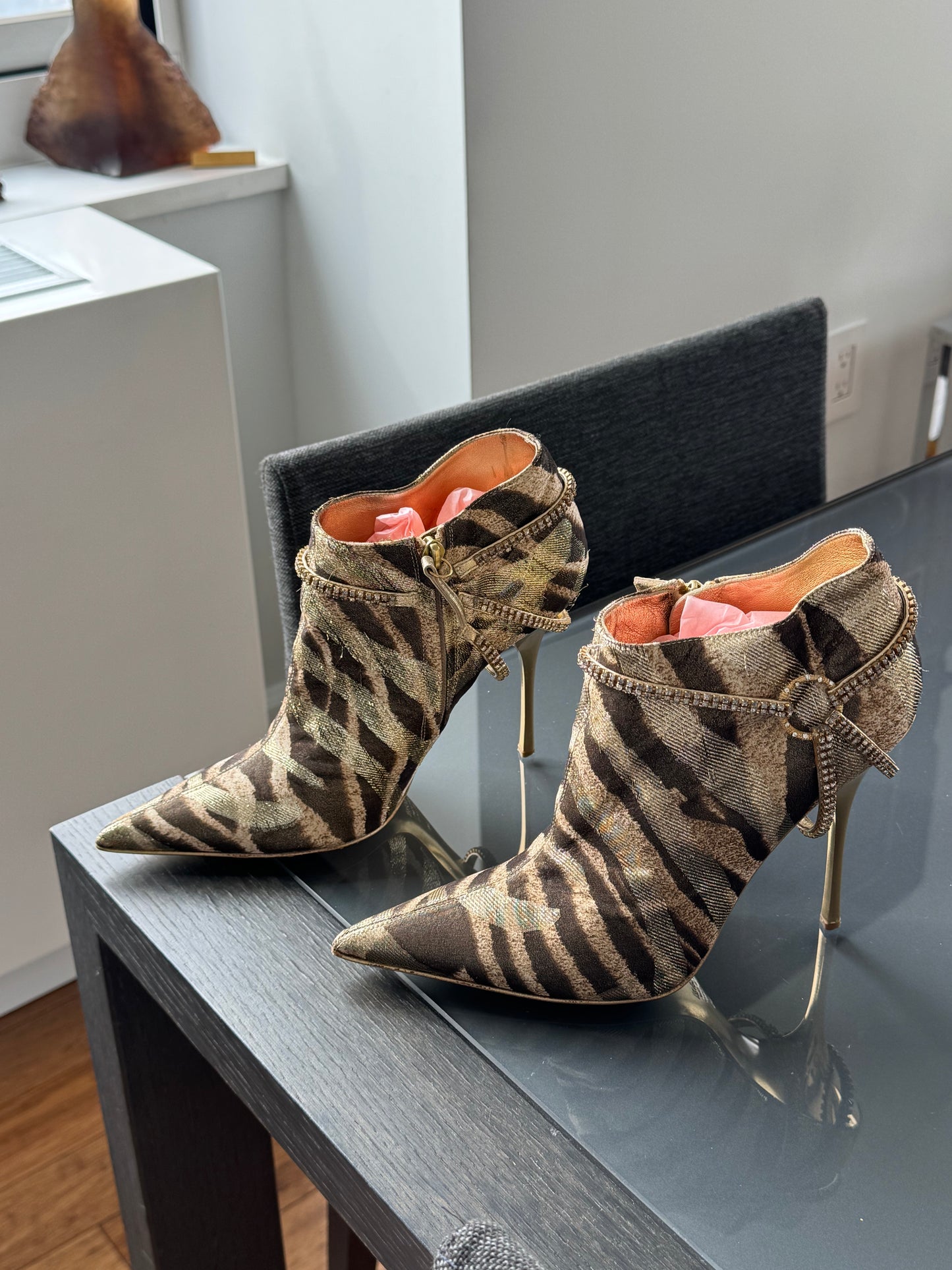 Roberto Cavalli Vintage Zebra Swarovski Booties 39