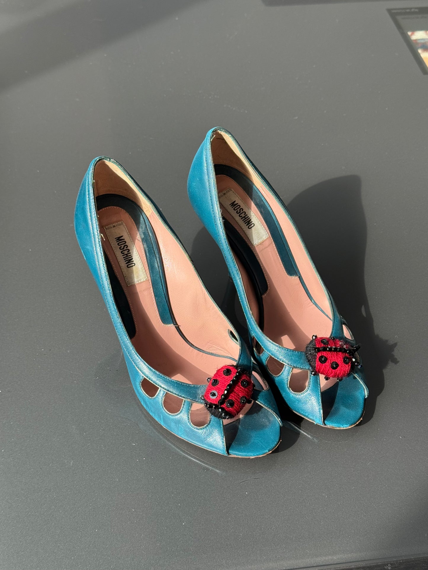 Moschino Vintage Ladybug Peep-Toe Heels 36.5