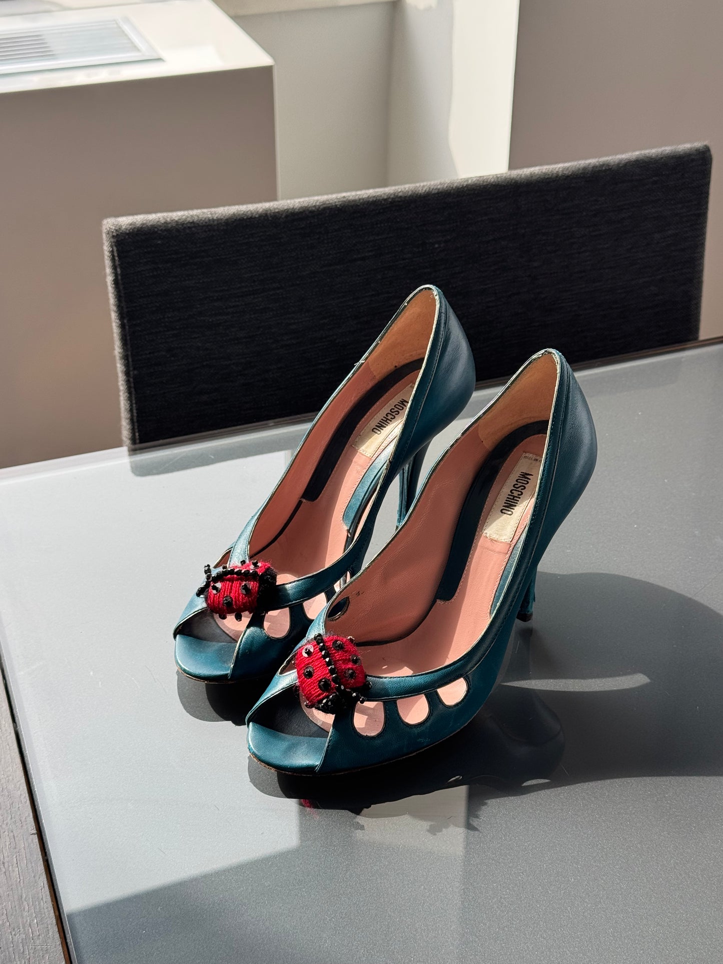 Moschino Vintage Ladybug Peep-Toe Heels 36.5