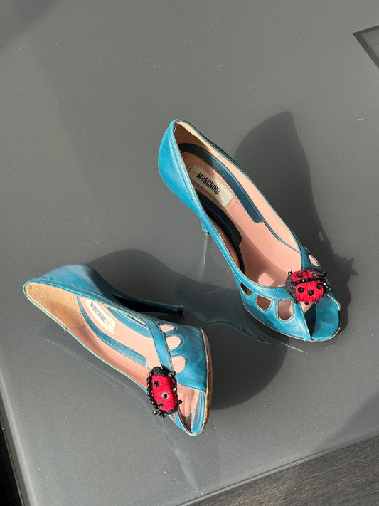 Moschino Vintage Ladybug Peep-Toe Heels 36.5