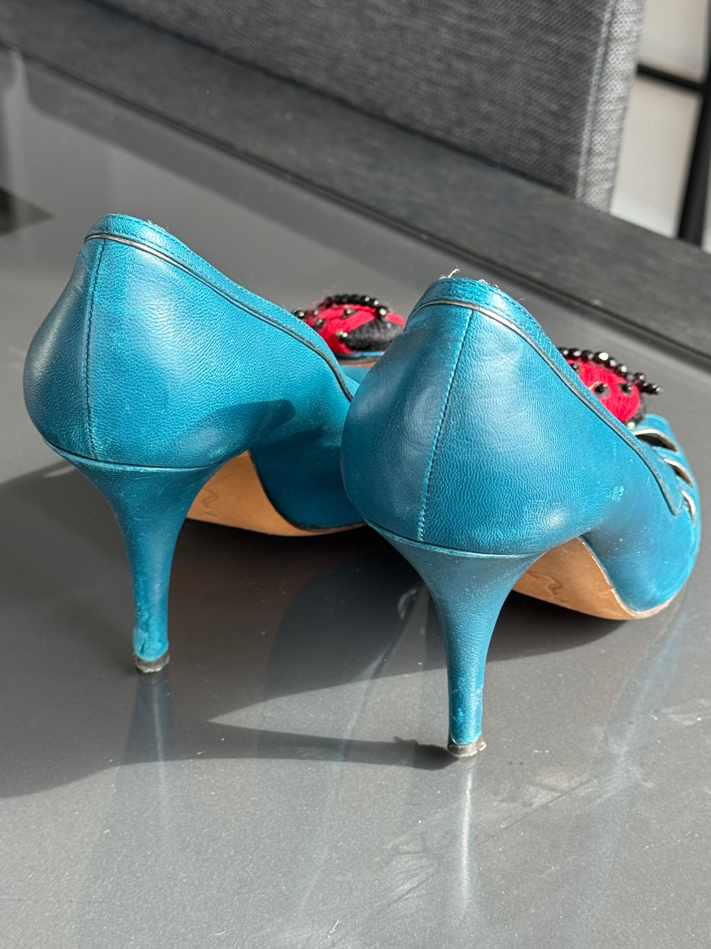 Moschino Vintage Ladybug Peep-Toe Heels 36.5