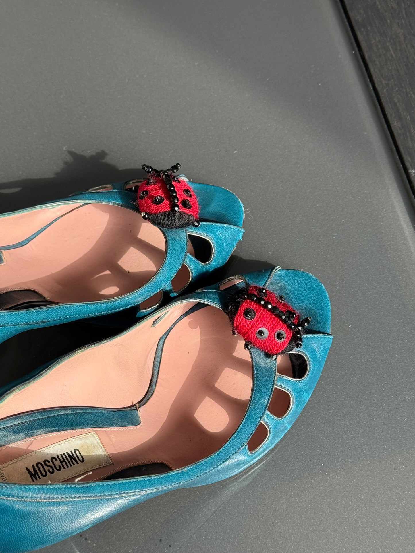Moschino Vintage Ladybug Peep-Toe Heels 36.5