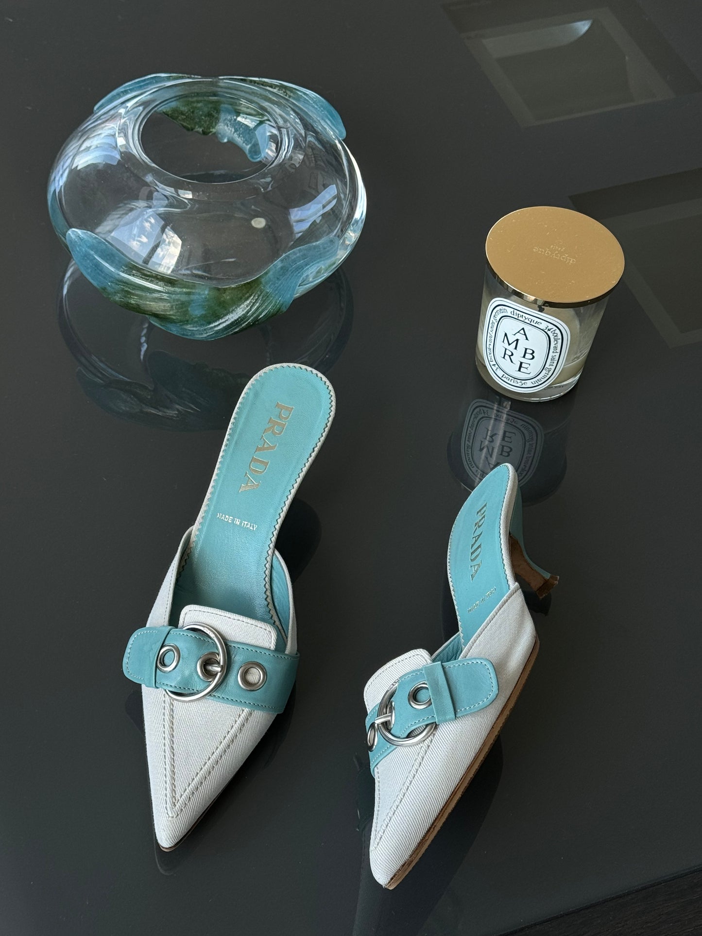 Prada Blue Buckle Mules 38.5