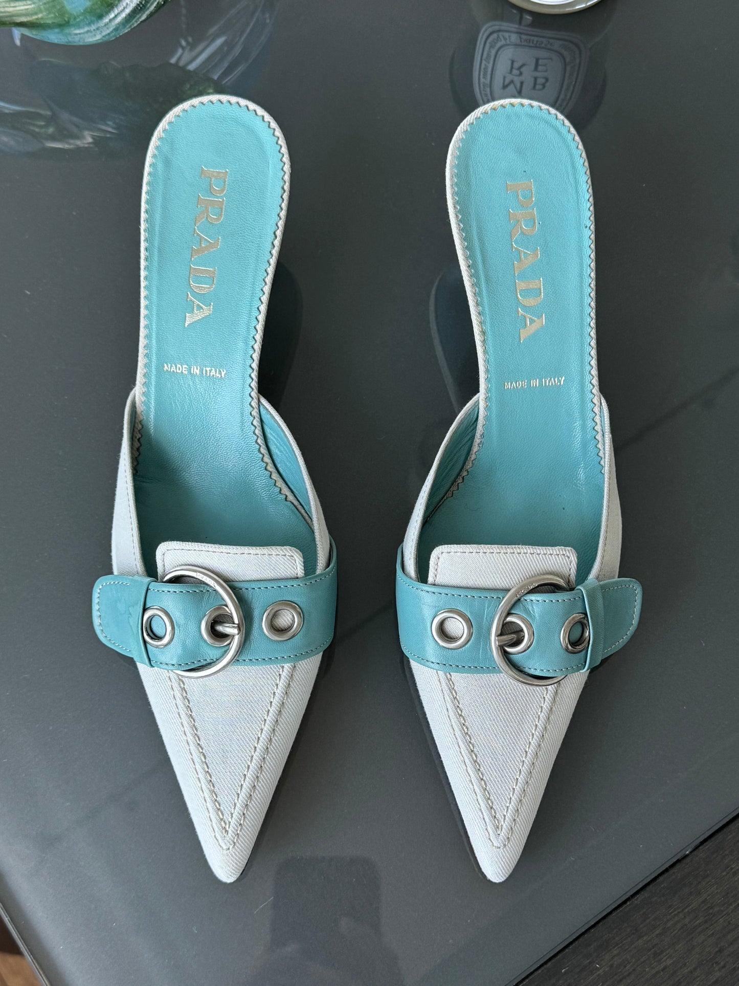 Prada Blue Buckle Mules 38.5