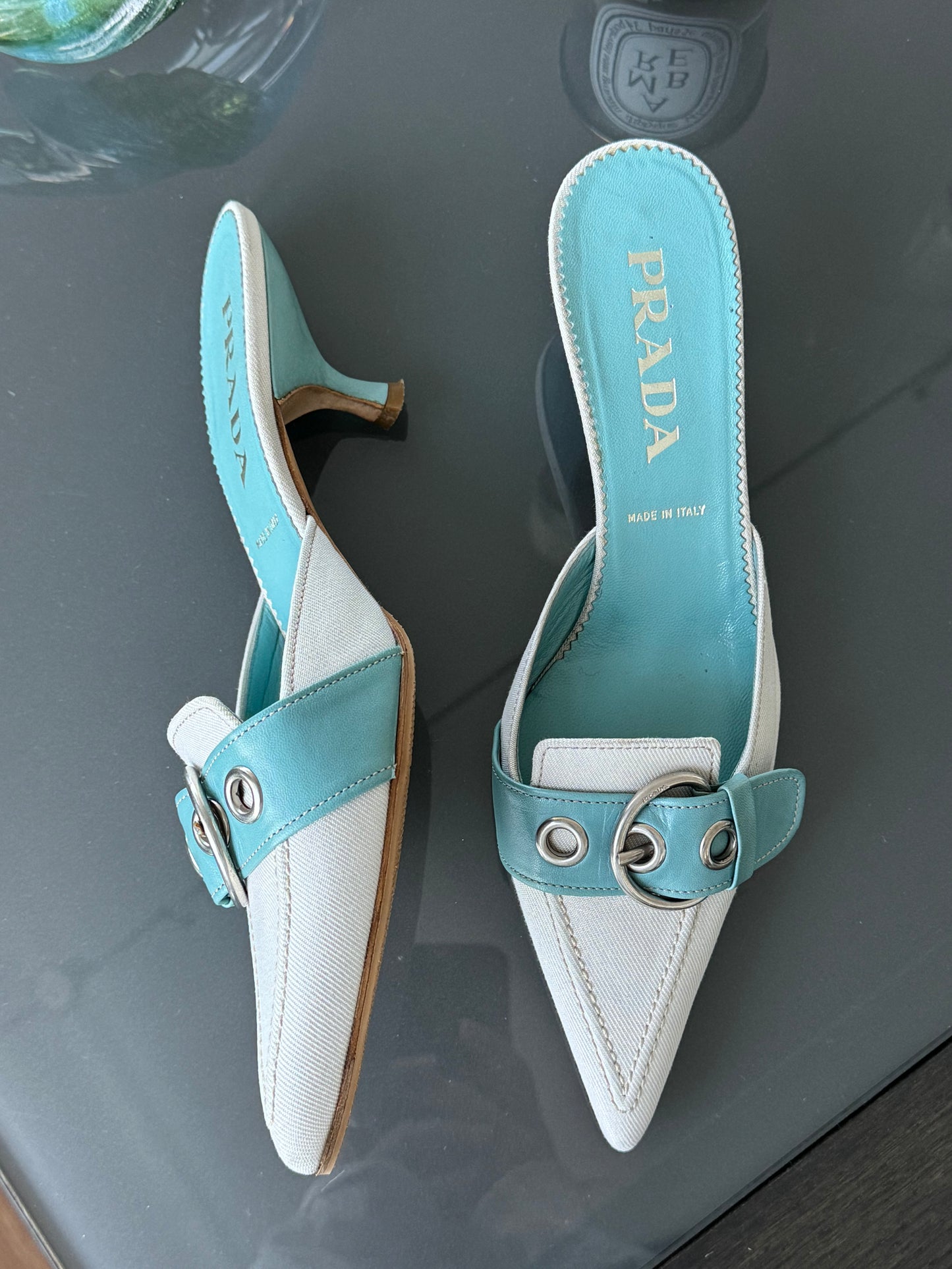 Prada Blue Buckle Mules 38.5