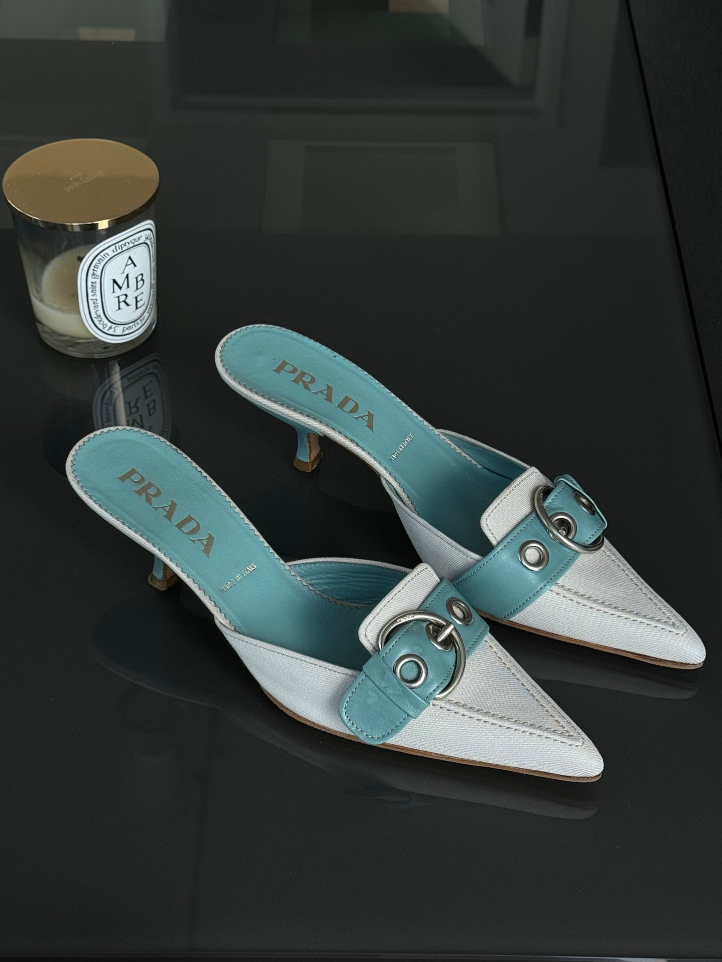 Prada Blue Buckle Mules 38.5