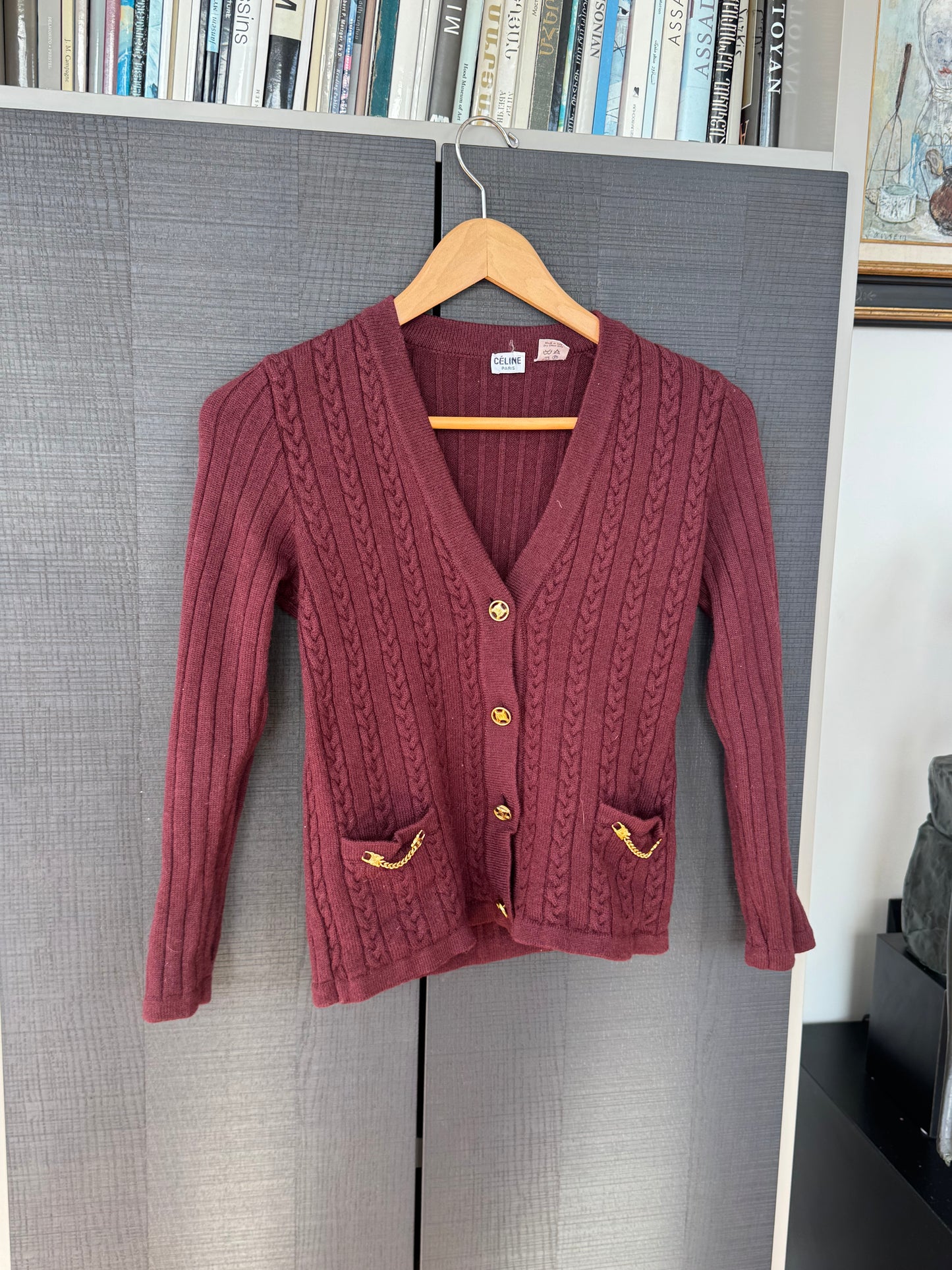 Celine 1970s Wool Cardigan w/ Gold Accents