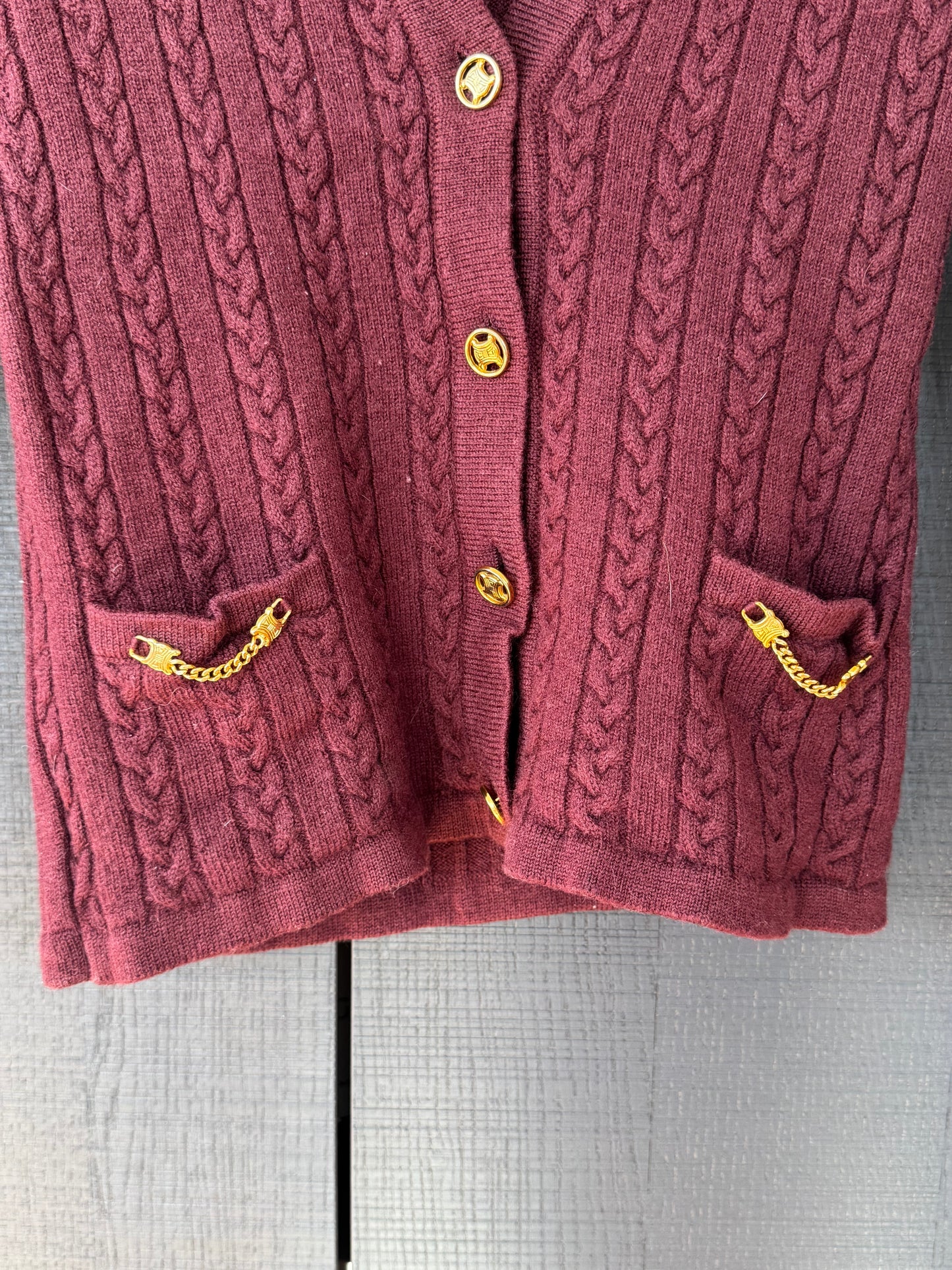Celine 1970s Wool Cardigan w/ Gold Accents