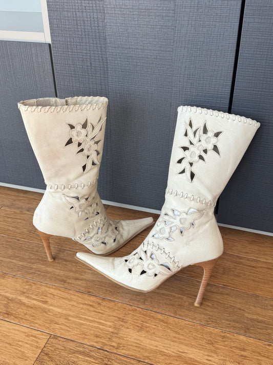 Vintage Italian Floral Cutout Boots 37