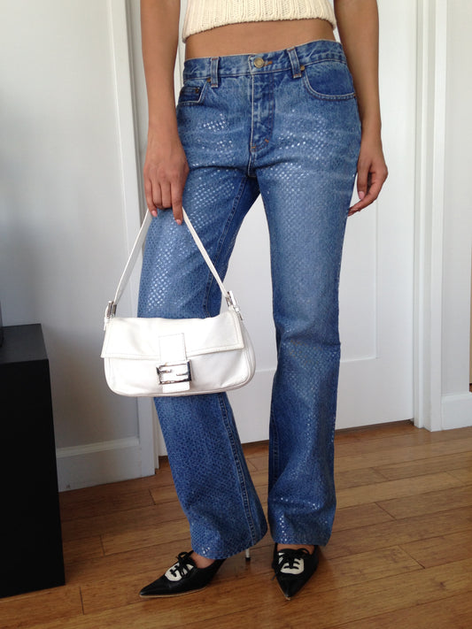 Vintage Roberto Cavalli Snakeskin Effect Denim Jeans